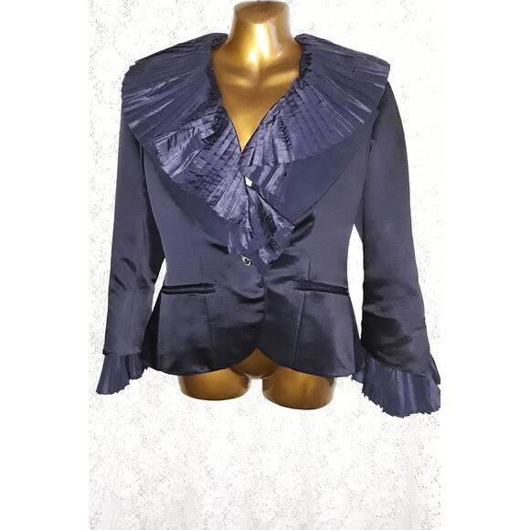 Christian Dior Vtg Satin Evening Jacket With Large Pleated Collar - Picture 2 of 11